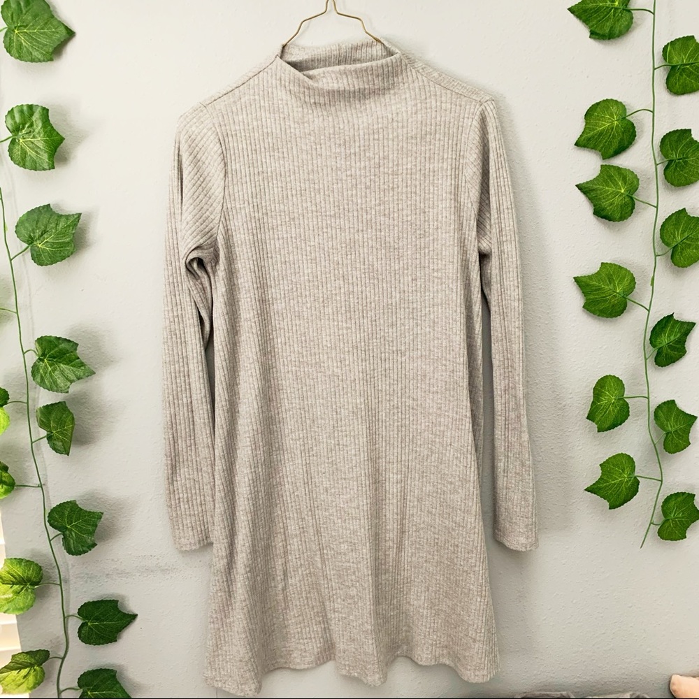 Mock Turtle Neck Ribbed Sweater Dress